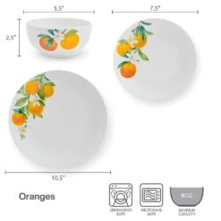 Oranges 12 Piece Dinnerware Set, Service For 4 -Kitchen Supplies Store 5296703 SN Oranges dims infographic