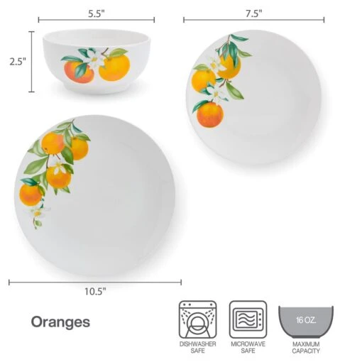 Oranges 12 Piece Dinnerware Set, Service For 4 -Kitchen Supplies Store 5296703 SN Oranges dims infographic