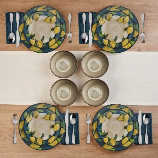 Painted Lemons 12 Piece Dinnerware Set, Service For 4 -Kitchen Supplies Store 5296894 PFZ Painted Lemons 12pc Lifestyle Top View