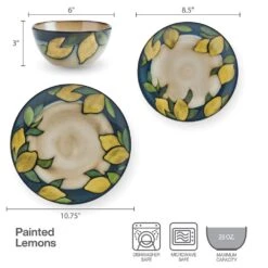 Painted Lemons 12 Piece Dinnerware Set, Service For 4 -Kitchen Supplies Store 5296894 PFZ Painted Lemons 3pc Dims Infographic