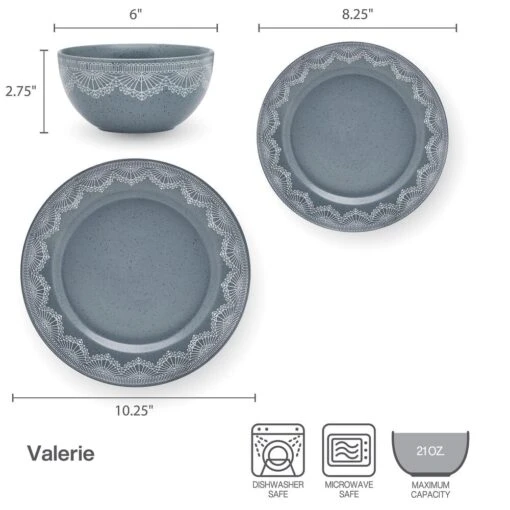 Valerie 12 Piece Dinnerware Set, Service For 4 -Kitchen Supplies Store 5296919 PFZ Valerie Dims infographic