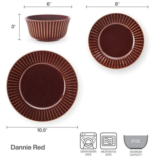 Dannie Red 12 Piece Dinnerware Set, Service For 4 -Kitchen Supplies Store 5305442 IG DannieRed12PCDinnerwareSet