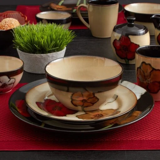 Painted Poppies 16 Piece Dinnerware Set, Service For 4 -Kitchen Supplies Store PaintedPoppies table 6.8.18 5