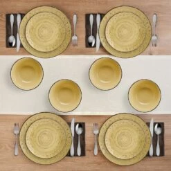 Trellis Sunflower 12 Piece Dinnerware Set, Service For 4 -Kitchen Supplies Store Trellis Sunflower Yellow 12 Piece Dinnerware Set 5312656 3