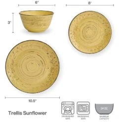 Trellis Sunflower 12 Piece Dinnerware Set, Service For 4 -Kitchen Supplies Store Trellis Sunflower Yellow 12 Piece Dinnerware Set 5312656 4