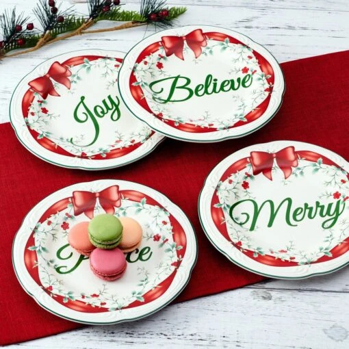 Winterberry® Set Of 4 Red Ribbon Salad Plates -Kitchen Supplies Store Winterberry Set of 4 Red Ribbon Salad Plates 5308110 2