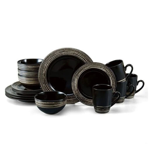 Bryson Black 16 Piece Dinnerware Set, Service For 4 -Kitchen Supplies Store bryson black 16 piece dinnerware set service for 4 5286211 1