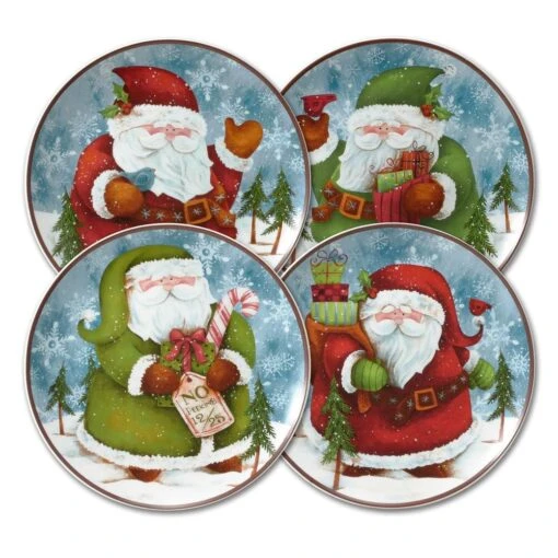 Evergreen Ernie Set Of 4 Santa Salad Plates -Kitchen Supplies Store evergreen ernie set of 4 santa salad plates 5194066 1