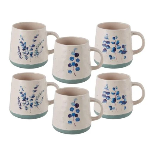 Floral Blue Set Of 6 Mugs, Assorted -Kitchen Supplies Store floral set of 6 matted mugs assorted 5282195 1