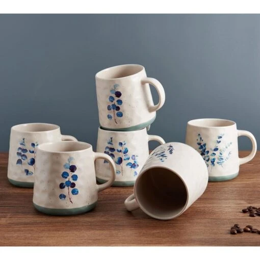 Floral Blue Set Of 6 Mugs, Assorted -Kitchen Supplies Store floral set of 6 matted mugs assorted 5282195 2