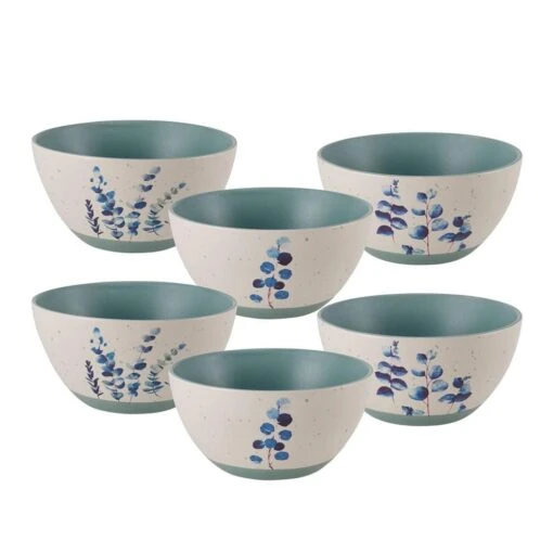 Floral Blue Set Of 6 Soup Cereal Bowls, Assorted -Kitchen Supplies Store floral set of 6 matted soup cereal bowls assorted 5282196 1