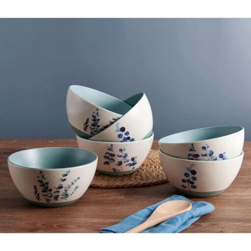 Floral Blue Set Of 6 Soup Cereal Bowls, Assorted -Kitchen Supplies Store floral set of 6 matted soup cereal bowls assorted 5282196 2