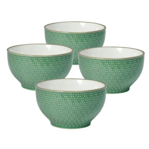 French Lace Set Of 4 Green Soup Cereal Bowls -Kitchen Supplies Store french lace set of 4 green soup cereal bowls K45211164 1