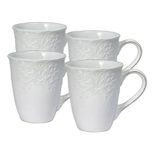 French Lace Set Of 4 White Mugs -Kitchen Supplies Store french lace set of 4 white mugs K45211156 1