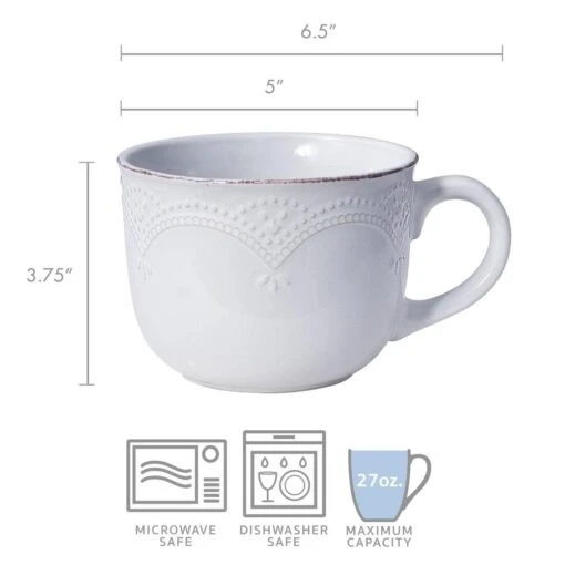 French Lace White Jumbo Soup Mug -Kitchen Supplies Store french lace white jumbo soup mug 5277676 2