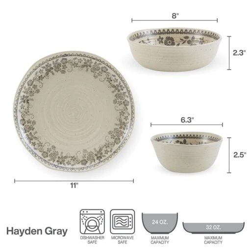 Hayden Grey 12 Piece Dinnerware Set, Service For 4 -Kitchen Supplies Store hayden grey 12 piece dinnerware set service for 4 5287913 9