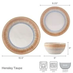 Hensley Taupe 12 Piece Dinnerware Set, Service For 4 -Kitchen Supplies Store hensley taupe 12 piece dinnerware set service for 4 5291363 5