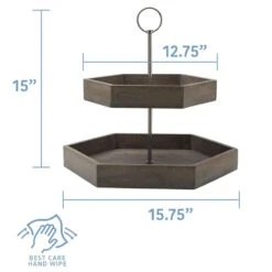 Hexagon 2 Tiered Mango Wood Serve Tray -Kitchen Supplies Store hexagon 2 tier mango wood serve tray 5277414 5