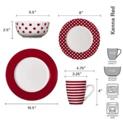 Kenna Red 16 Piece Dinnerware Set, Service For 4 -Kitchen Supplies Store kenna red 16 piece dinnerware set service for 4 5233527 3