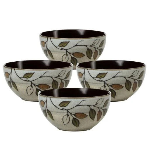 Rustic Leaves Set Of 4 Soup Cereal Bowls -Kitchen Supplies Store rustic leaves set of 4 soup cereal bowls K45233037 1