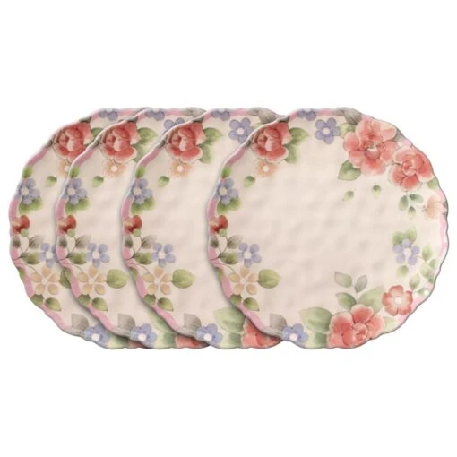 Tea Rose Set Of 4 Outdoor Melamine Dinner Plates -Kitchen Supplies Store tea rose set of 4 melamine dinner plates K45205472 1