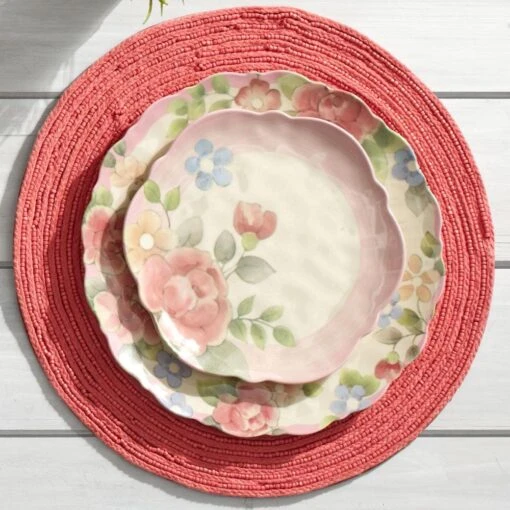 Tea Rose Set Of 4 Outdoor Melamine Dinner Plates -Kitchen Supplies Store tea rose set of 4 melamine dinner plates K45205472 2