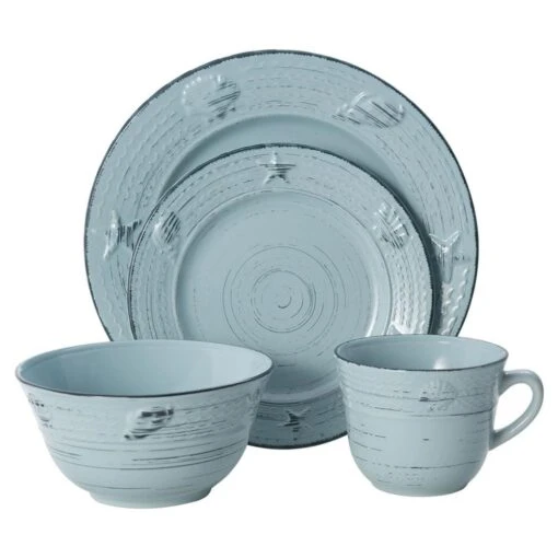 Trellis Coastal Teal 16 Piece Dinnerware Set, Service For 4 -Kitchen Supplies Store trellis coastal teal 16 piece dinnerware set service for 4 5267775 2