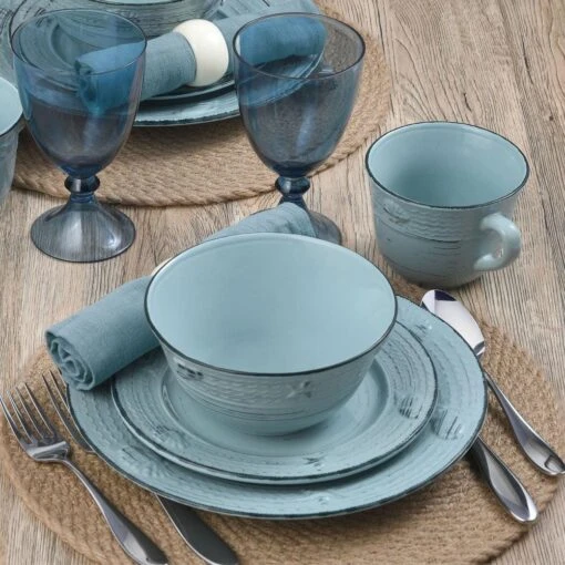 Trellis Coastal Teal 16 Piece Dinnerware Set, Service For 4 -Kitchen Supplies Store trellis coastal teal 16 piece dinnerware set service for 4 5267775 4