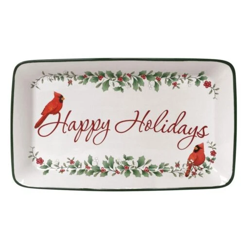 Winterberry® Happy Holidays Rectangular Tray -Kitchen Supplies Store winterberry happy holidays rectangular tray 5269080 1