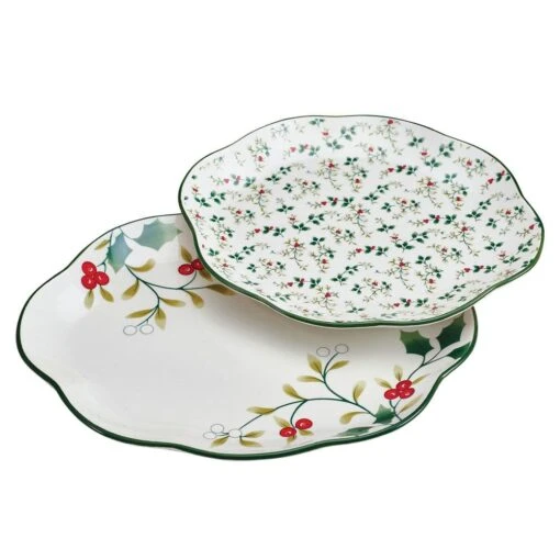 Winterberry® Set Of 2 Holly Serving Platters -Kitchen Supplies Store winterberry set of 2 holly serving platters 5295772 1